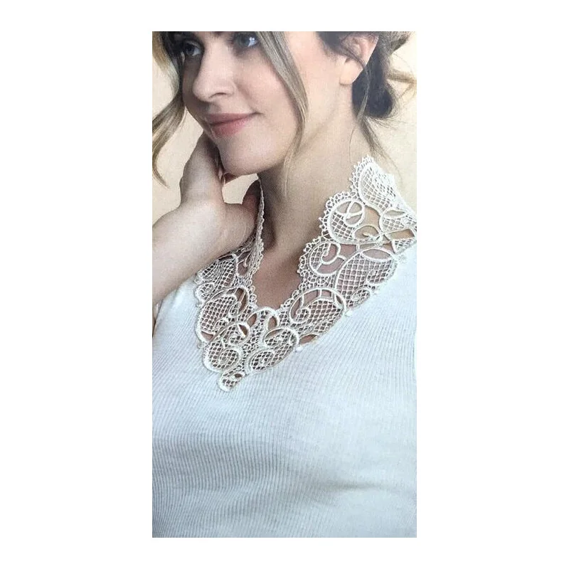 Chemise LAine Et Soie Col V Dentelle Crochet 2 Chemise LAine Et Soie Col V Dentelle Crochet – Image 2