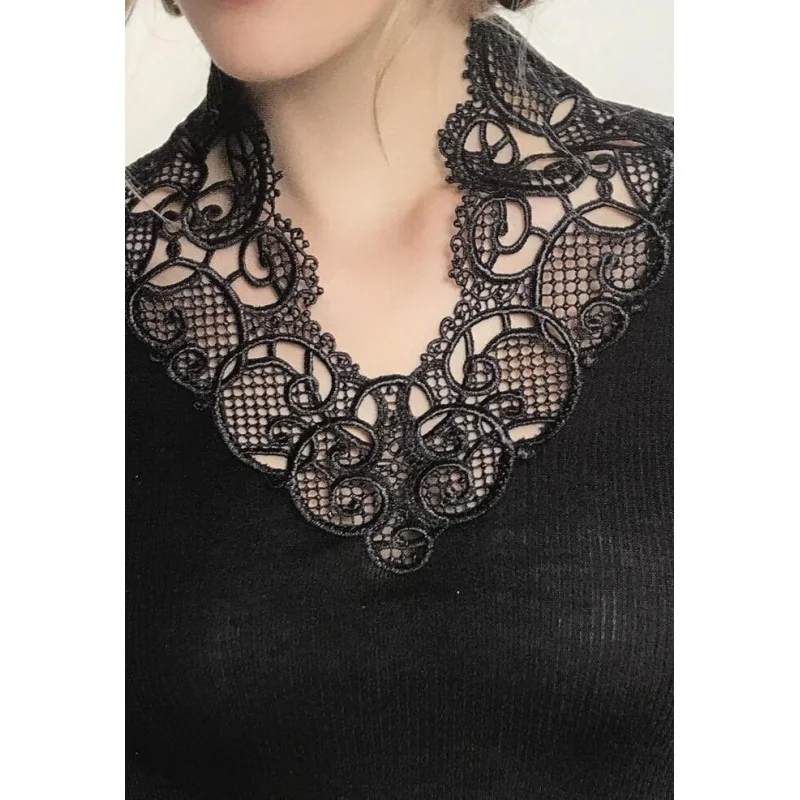 Chemise LAine Et Soie Col V Dentelle Crochet 3 Chemise LAine Et Soie Col V Dentelle Crochet – Image 3