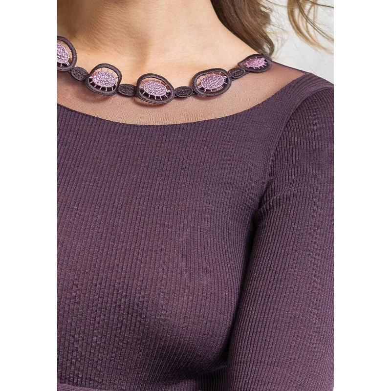 Chemise Laine Et Soie Effet Collier Prune 2 Chemise Laine Et Soie Effet Collier Prune – Image 2