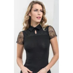Chemise Laine Et Soie Faux Col Dentelle