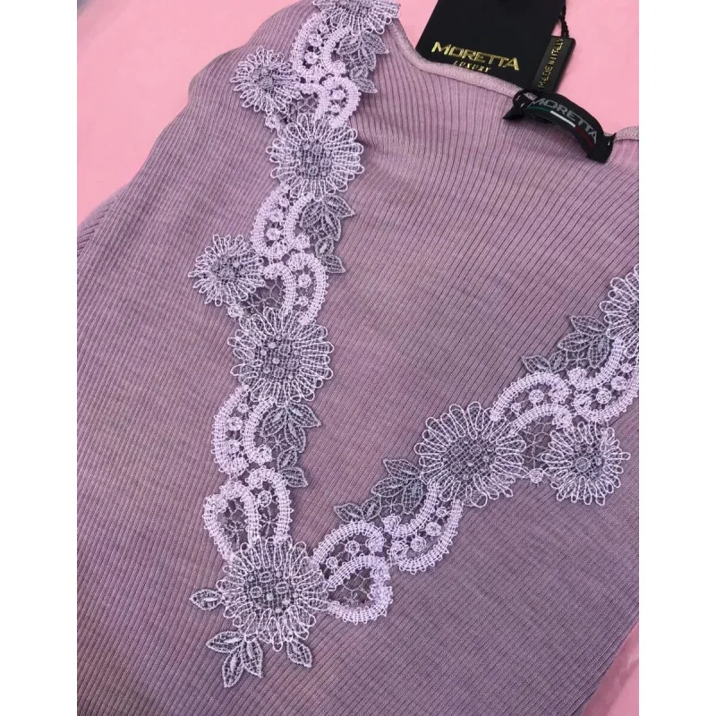 Moretta Manches Longues Col V Dentelle Laine Et Soie 3 Moretta Manches Longues Col V Dentelle Laine Et Soie – Image 3