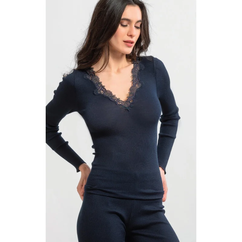 Moretta Manches Longues Col V Dentelle Laine Et Soie 1 Moretta Manches Longues Col V Dentelle Laine Et Soie