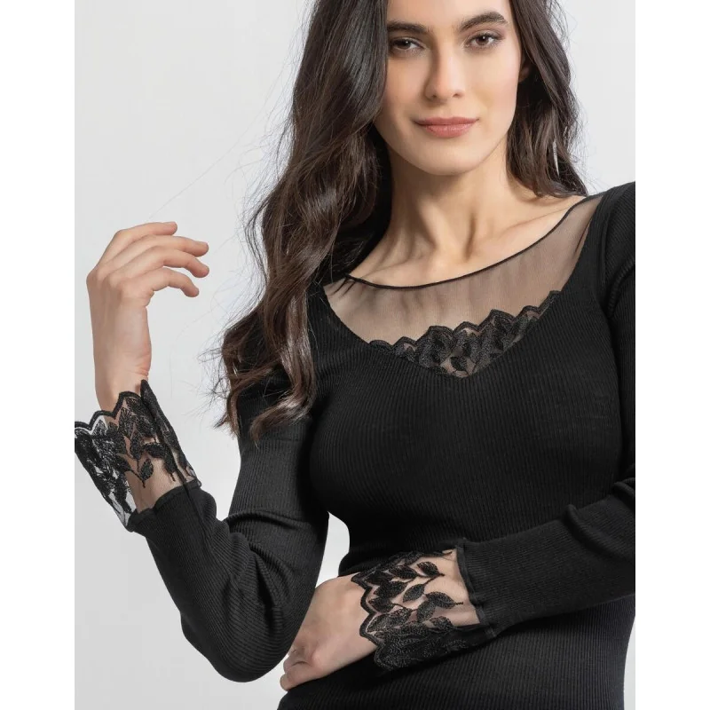 Moretta Manches Longues Laine Et Soie Col V Feuilles 1 Moretta Manches Longues Laine Et Soie Col V Feuilles