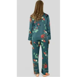Pyjama HN Satin Imprimé Fleurs Verdies -Chantelle Soldes Magasin pyjama hn satin imprime fleurs verdies 1 3