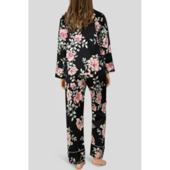Pyjama HN Satin Noir à Fleurs -Chantelle Soldes Magasin pyjama hn satin noir a fleurs 2