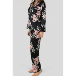 Pyjama HN Satin Noir à Fleurs -Chantelle Soldes Magasin pyjama hn satin noir a fleurs 3