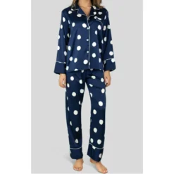 Pyjama Marine Flocons Satiné HN -Chantelle Soldes Magasin pyjama marine flocons satine hn 2
