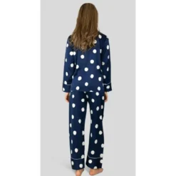 Pyjama Marine Flocons Satiné HN -Chantelle Soldes Magasin pyjama marine flocons satine hn 3